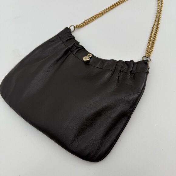 Ande Vintage Dark Brown Leather Shoulder Bag Gold Hardware Classic Designer - Picture 2 of 12
